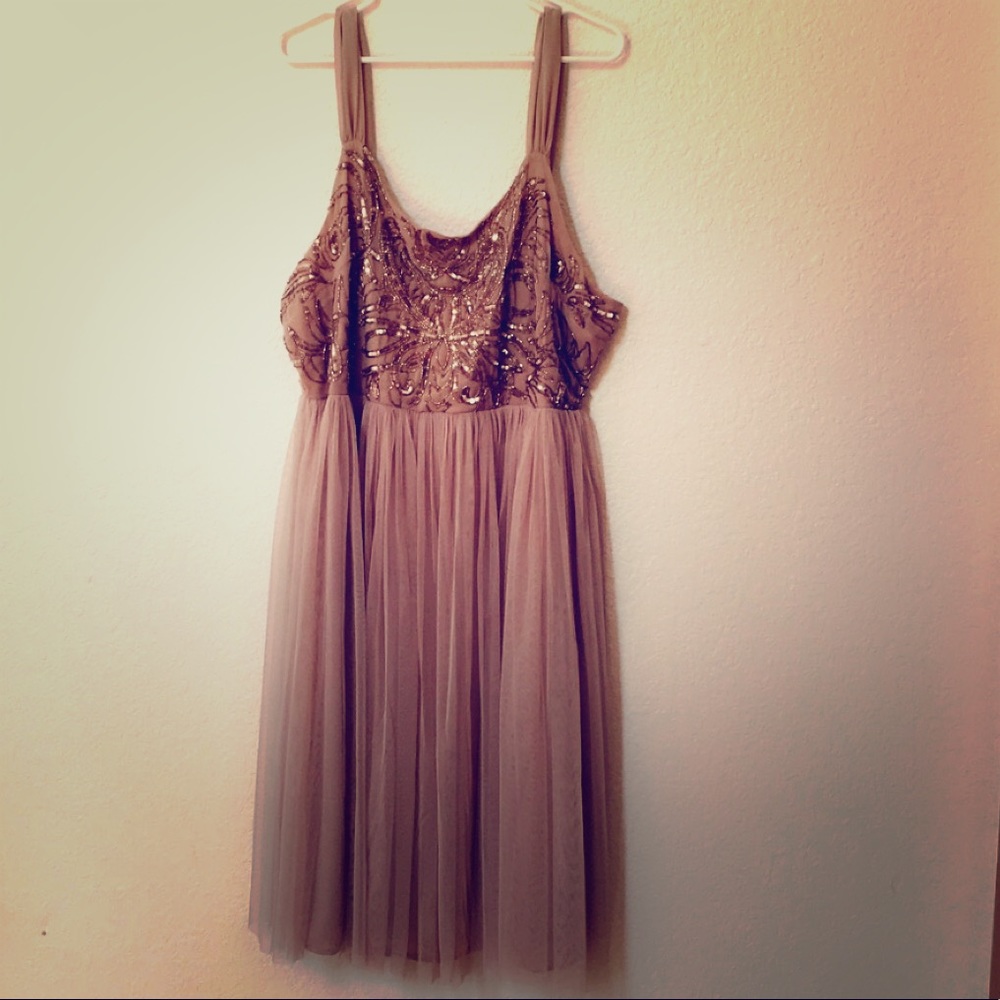Adorable beaded empire waist gold bridesmaid dress